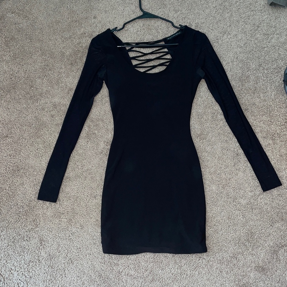 Black bodycon dress with ties down back